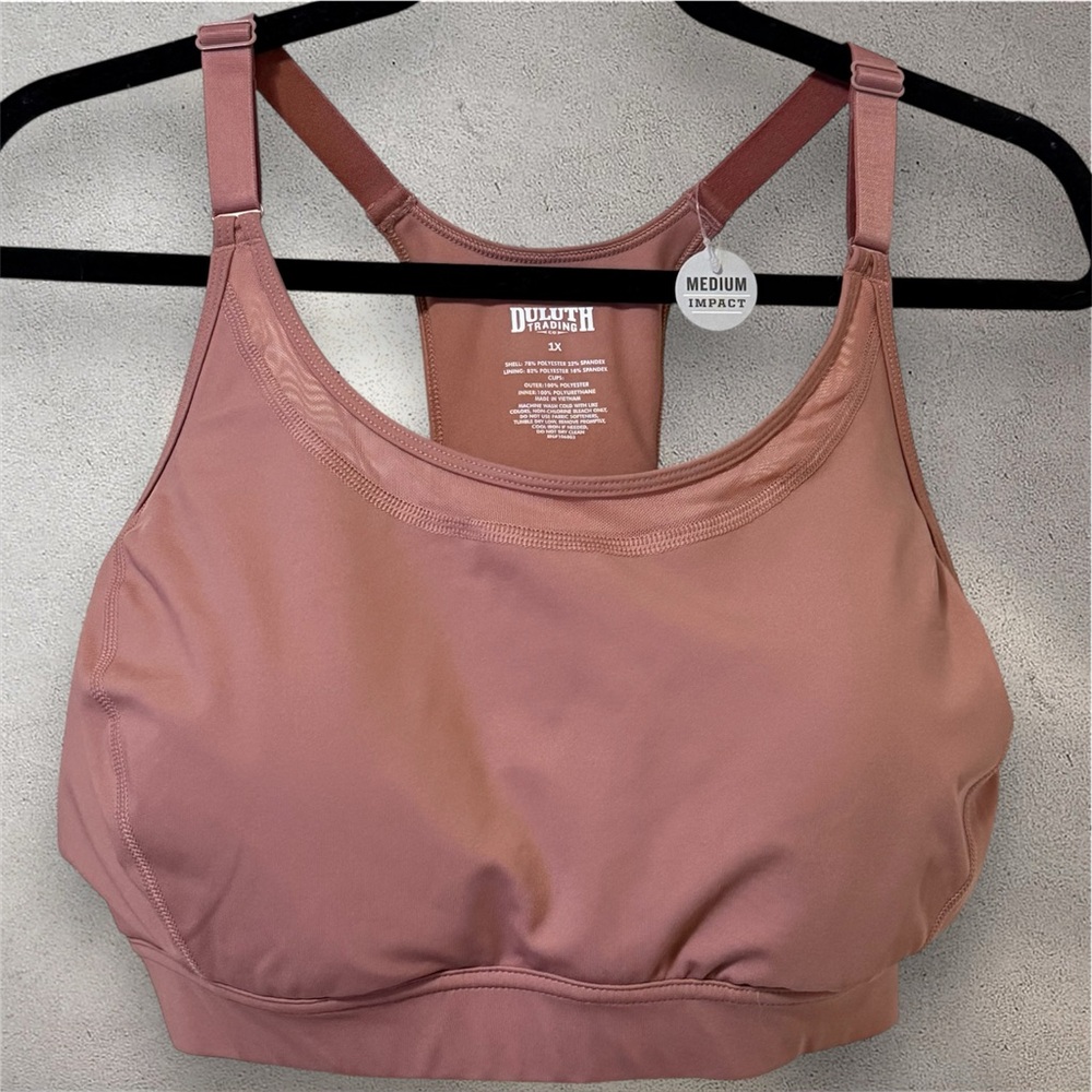 NWT Duluth Trading Co. Medium Impact Sports Bra Size 1X Dusty Rose